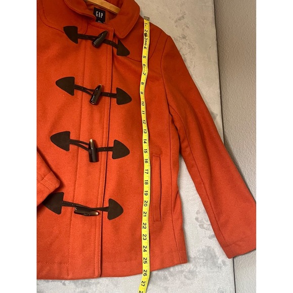 Vtg GAP Full Zip Toggles Collar 100% Wool Coat Color Burnt Orange Womens Size M - Picture 4 of 16